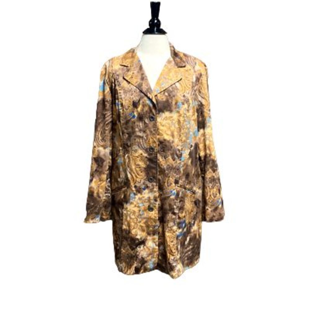 Additions by Chico’s Metallic Gold Brocade Tapestry  Paisley Long Jacket Size 2